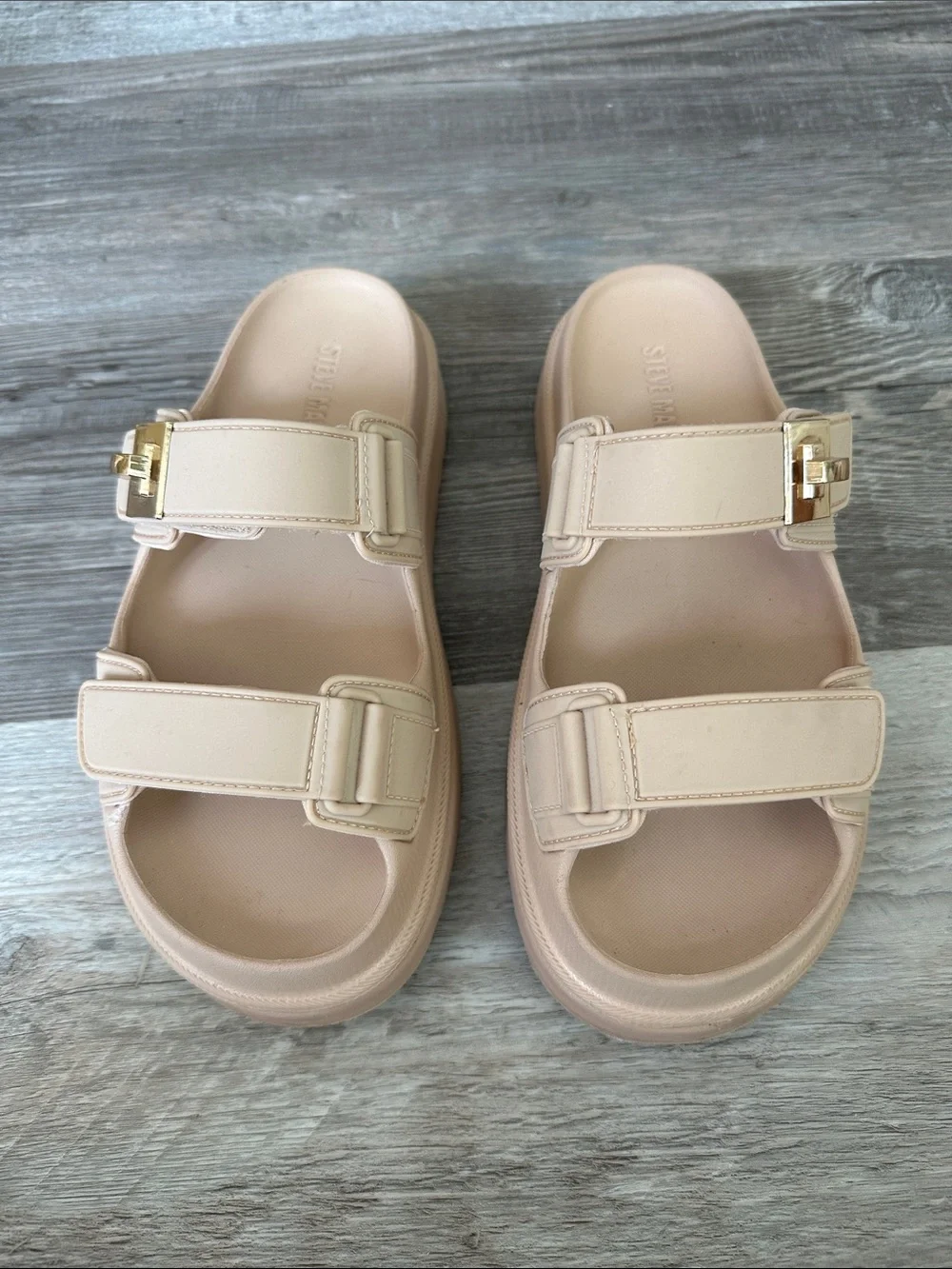 Steve Madden Beige Double-Strap Sandals Slides- Size 7